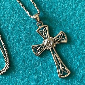 RJ Graziano Celtic Knot Triquetra Sterling Silver Diamond Cross 30” Necklace